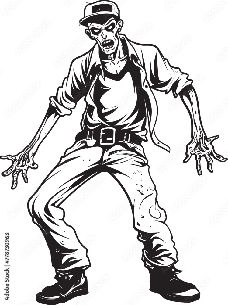 Sinister Slacks Cargo Pants Zombie Logo Design Eerie Ensemble Zombie in Cargo Pants Vector Icon