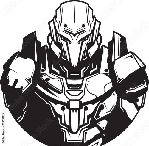 Mech Enforcer Sci Fi Warrior Vector Logo Design Techno Sentinel Macha Warrior Icon in Sci Fi Style