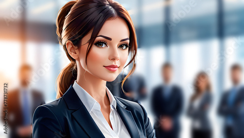 vector professional woman in front of blurred background with other employees best candidate concept