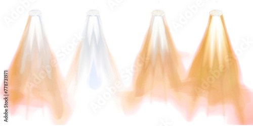 Set of spotlight lights light effect, light Beige and white color isolated on transparent png. 