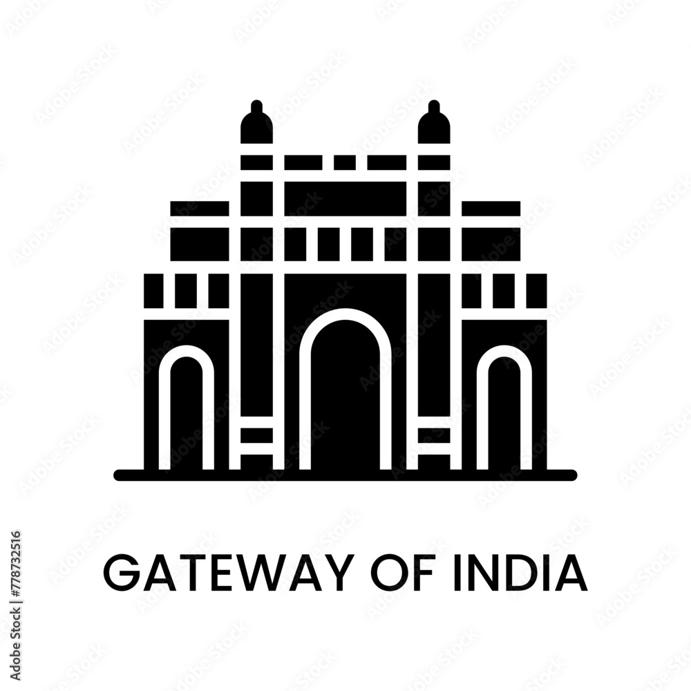 Gateway of India, Mumbai, Maharashtra
, India. minimalist line art icon, historical landmark for web, mobile apps and UI.