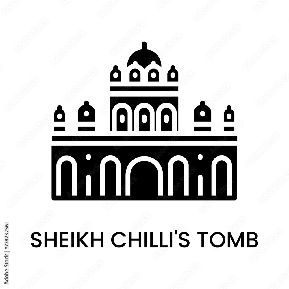 Sheikh Chilli's Tomb, Haryana, India. minimalist line art icon, historical landmark for web, mobile apps and UI.
