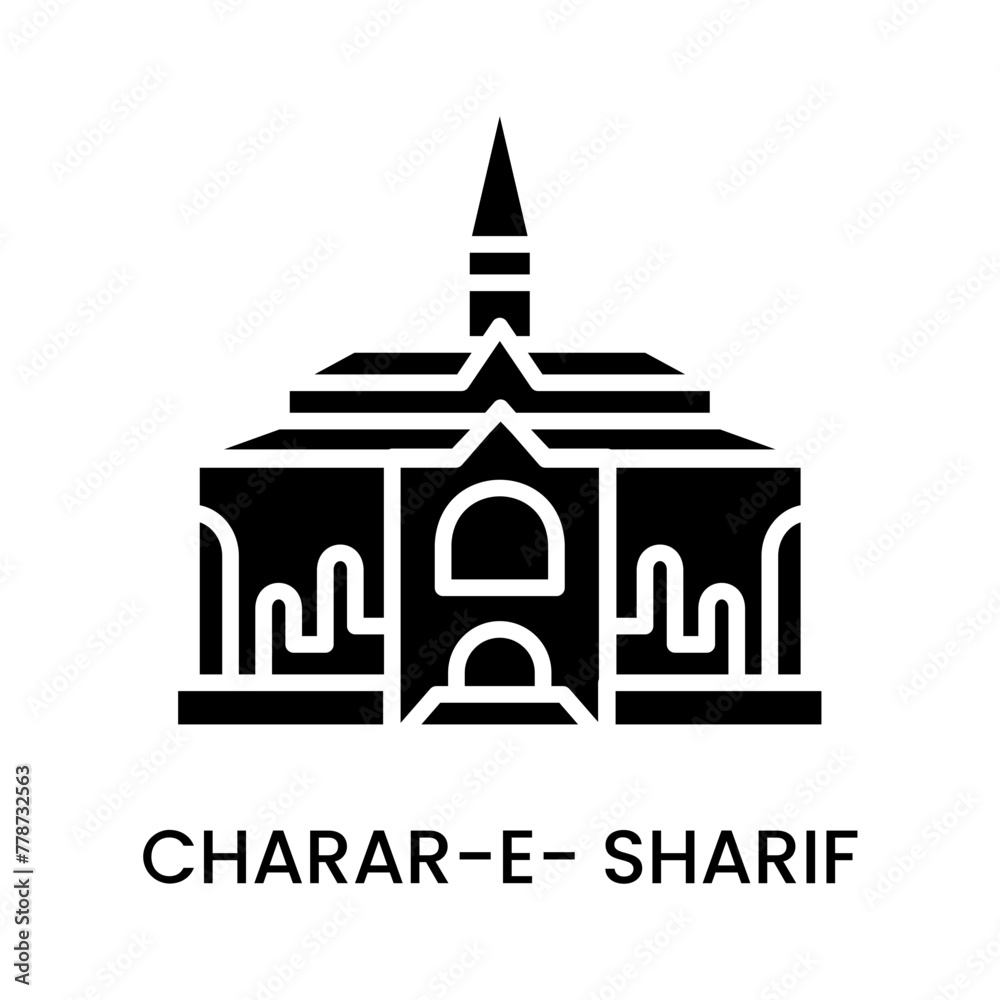 Charar-E-Sharif, Kashmir, India. minimalist line art icon, historical landmark for web, mobile apps and UI.