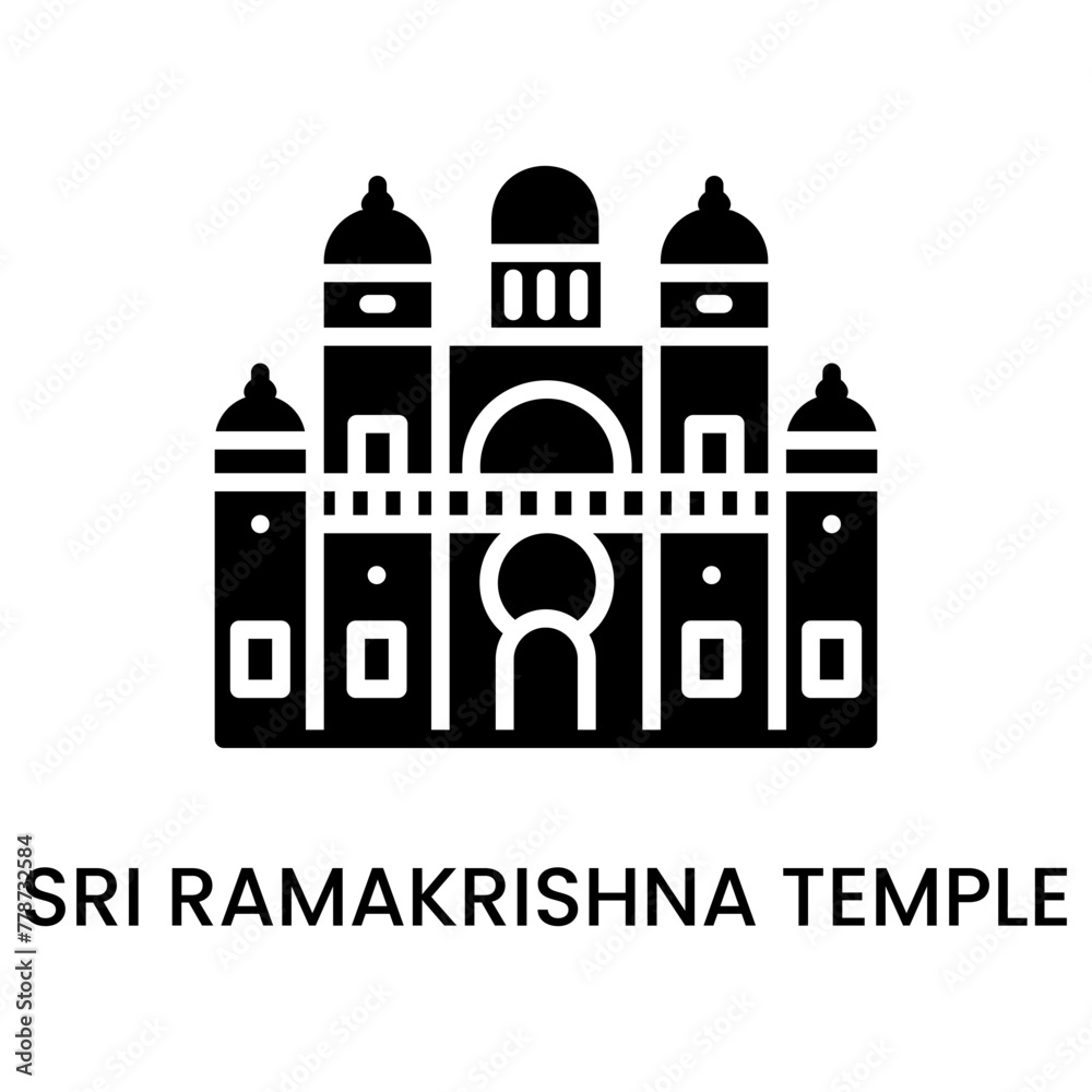 Sri RamaKrishna Temple, West Bengal, India. minimalist line art icon, historical landmark for web, mobile apps and UI.