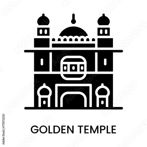 Golden Temple, Amritsar, Punjab, India. minimalist line art icon, historical landmark for web, mobile apps and UI.