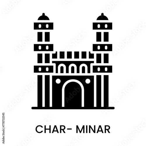 Char Minar, Hyderabad, Telangana, India. minimalist line art icon, historical landmark for web, mobile apps and UI.