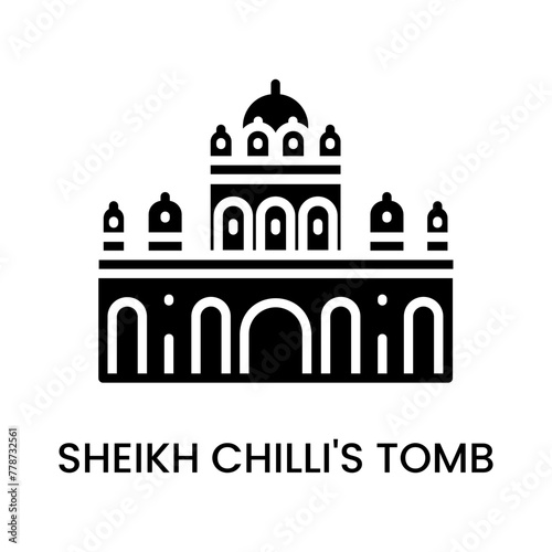 Sheikh Chilli's Tomb, Haryana, India. minimalist line art icon, historical landmark for web, mobile apps and UI.