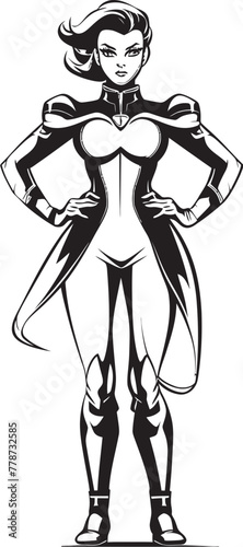 Nova Crusader Futuristic Female Superhero Icon Techno Valkyrie Vector Logo with Sci Fi Heroine