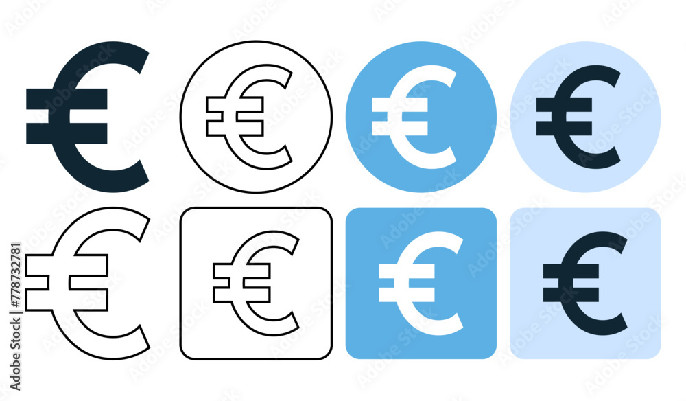 set of euro sign icon symbol, euro currency icon, flat and stroke line editable set of euro sign icon symbol, euro currency icon, flat and stroke line editable