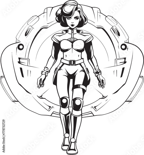 Cyber Siren Sci Fi Heroine Vector Logo Design Nova Crusader Futuristic Female Superhero Icon