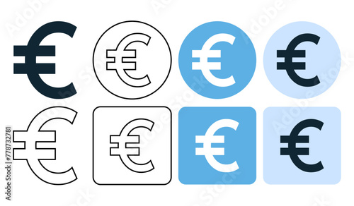 set of euro sign icon symbol, euro currency icon, flat and stroke line editable