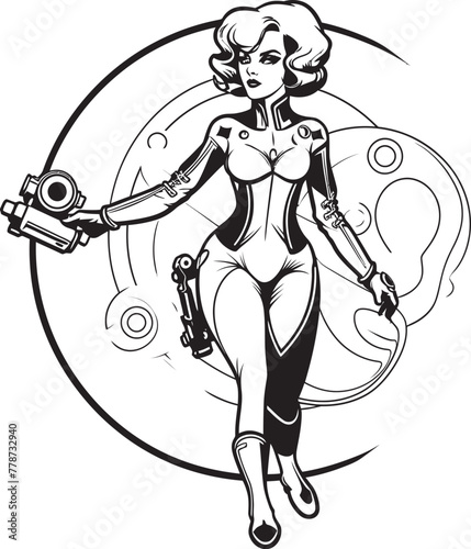 Cyber Siren Sci Fi Heroine Vector Logo Design Nova Crusader Futuristic Female Superhero Icon