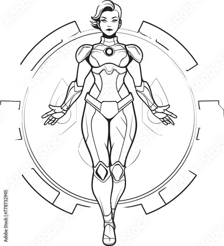 Nova Crusader Futuristic Female Superhero Icon Techno Valkyrie Vector Logo with Sci Fi Heroine