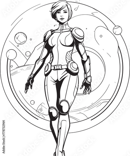 Nova Crusader Futuristic Female Superhero Icon Techno Valkyrie Vector Logo with Sci Fi Heroine