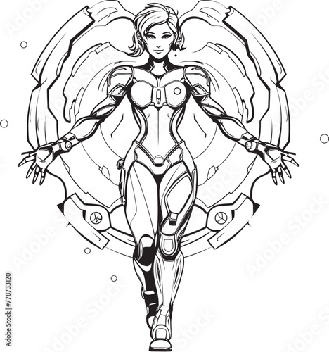 Cosmic Crusader Sci Fi Heroine Vector Logo Design Galactic Guardian Futuristic Female Superhero Icon