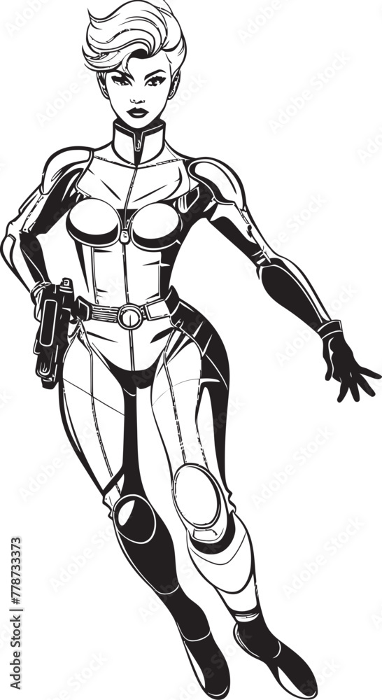 Fototapeta premium Nebula Avenger Futuristic Female Superhero Emblem Cosmic Crusader Sci Fi Heroine Vector Logo Design