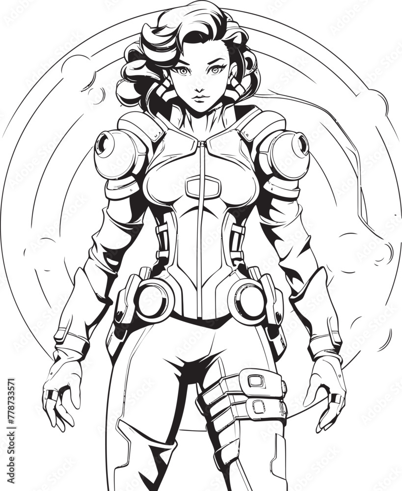 Fototapeta premium Cosmic Crusader Sci Fi Heroine Vector Logo Design Galactic Guardian Futuristic Female Superhero Icon