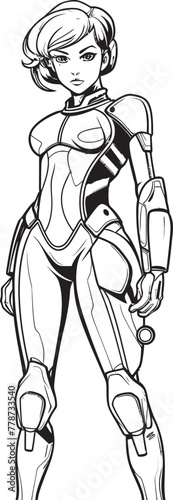 Cyber Siren Vector Logo with Sci Fi Heroine Nebula Avenger Futuristic Female Superhero Emblem