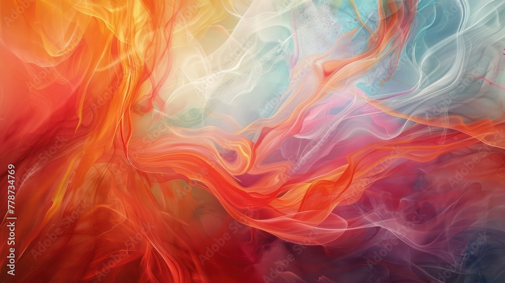 A colorful abstract painting with a lot of red and orange