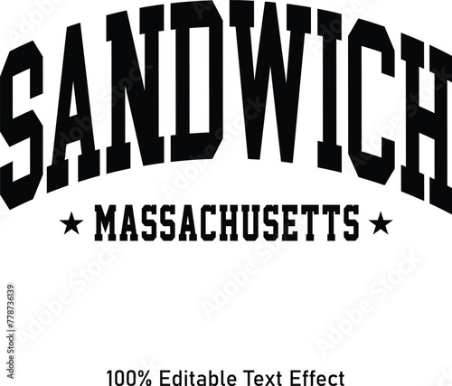 Sandwich text effect vector. Editable college t-shirt design printable text effect vector