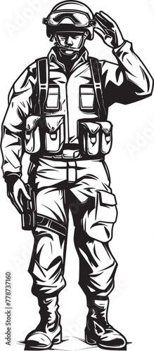 Salute Sentry Soldier Logo Emblem Bravery Badge Saluted Soldier Vector Design
