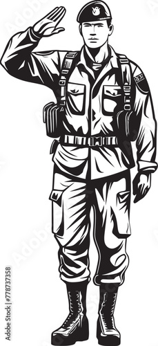 Guardian Glory Soldier Saluted Vector Icon Patriot Prestige Saluting Soldier Emblem Vector