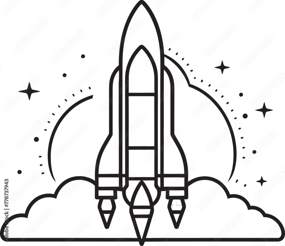 StarQuest Elegant Space Rocket Vector Emblem Interstellar Voyager Rocket Lineart Logo Design