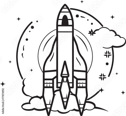 Cosmic Comet Space Rocket Vector Logo Lunar Launch Rocket Lineart Icon Design