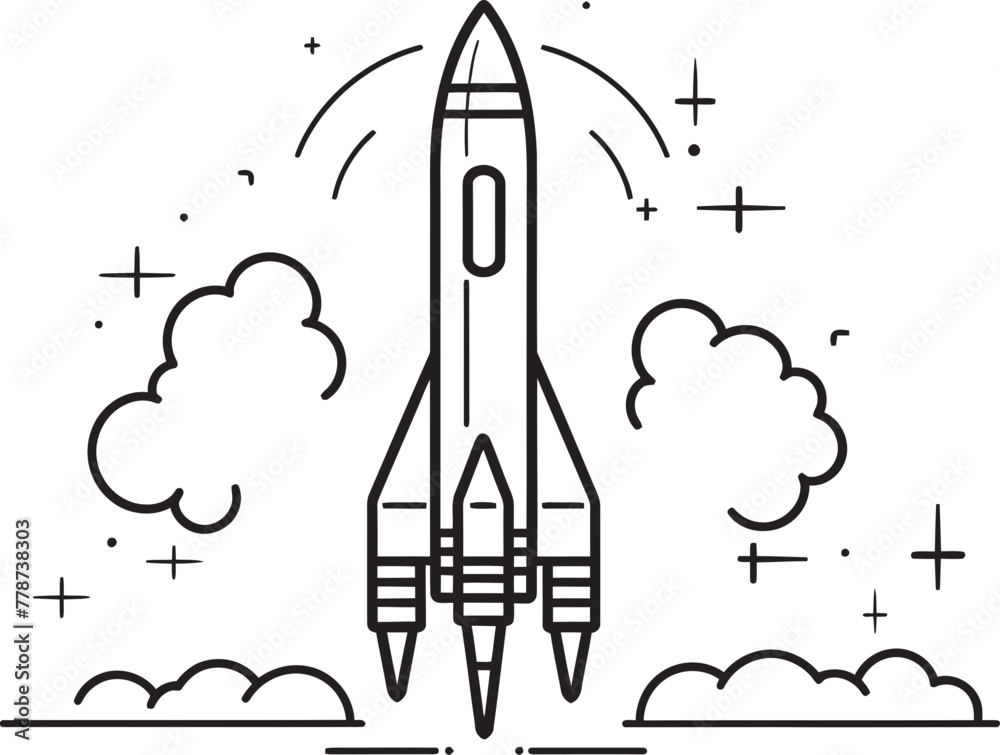 Galaxia Glide Rocket Lineart Icon Design Celestial Cruise Space Rocket Logo Vector