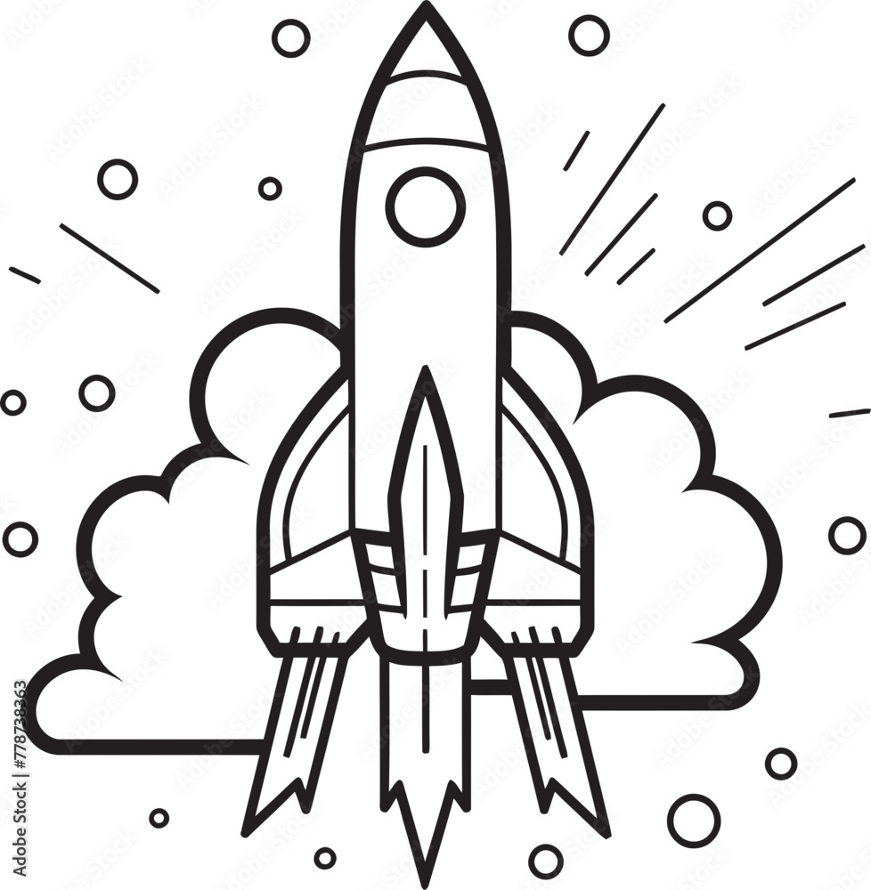 Celestial Cruise Space Rocket Logo Vector Lunar Lift off Rocket Lineart Icon