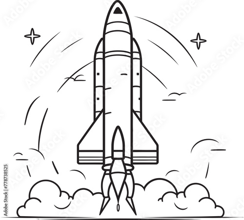 Fototapeta Naklejka Na Ścianę i Meble -  Comet Courier Vector Rocket Symbol Planetary Pathfinder Rocket Lineart Logo Design