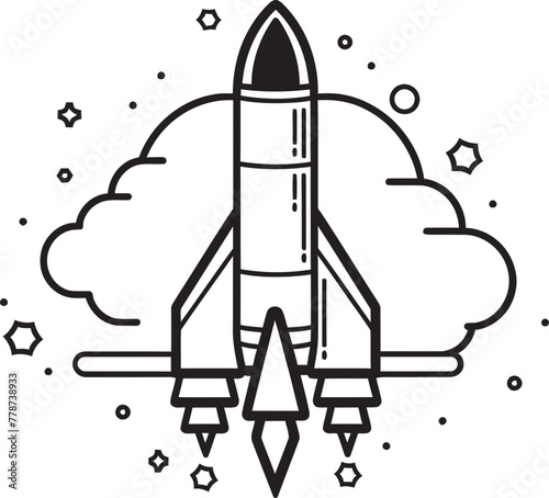 Interstellar Express Rocket Lineart Emblem Design Celestial Navigator Vector Rocket Symbol Icon