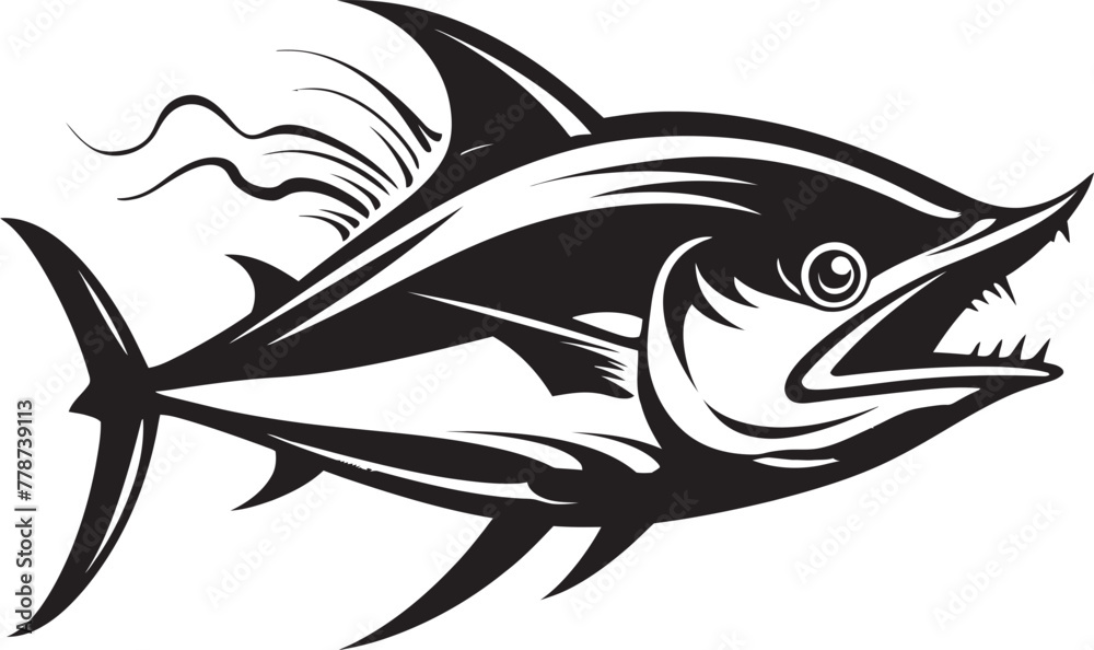 Obraz premium Seafaring Spirit Dynamic Tuna Emblem Coastal Crest Abstract Tuna Logo Design