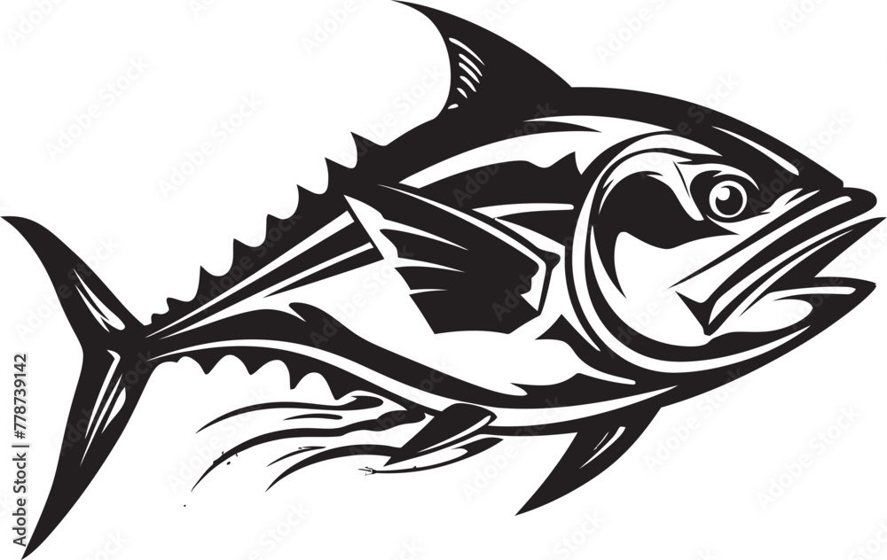 Naklejka premium Oceanic Symphony Dynamic Tuna Lineart Marine Mirage Abstract Tuna Emblem