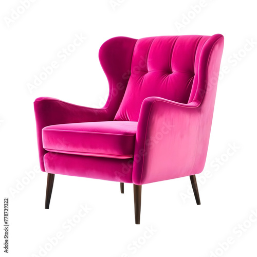 Hot pink velvet armchair, Transparent Background, PNG Format
