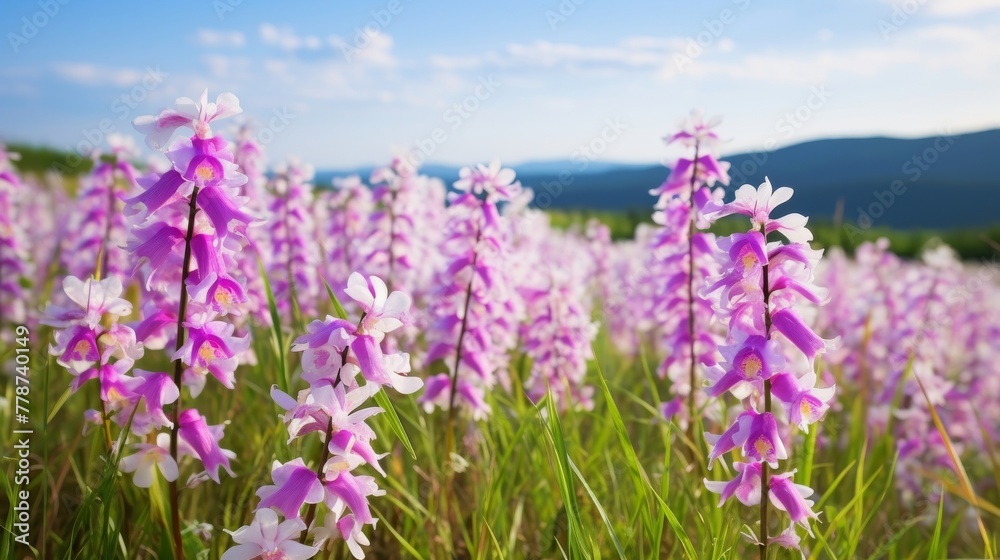 Naklejka premium Meadow adorned with the beauty of wild orchids in bloom
