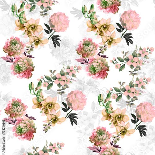 Seamless summer pattern with watercolor flowers handmade,Seamless floral pattern with watercolor roses.flowers pattern seamless