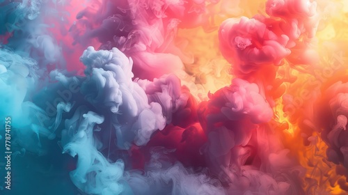 A colorful and vibrant smoke cloud, with a mix of blue, pink, and yellow hues