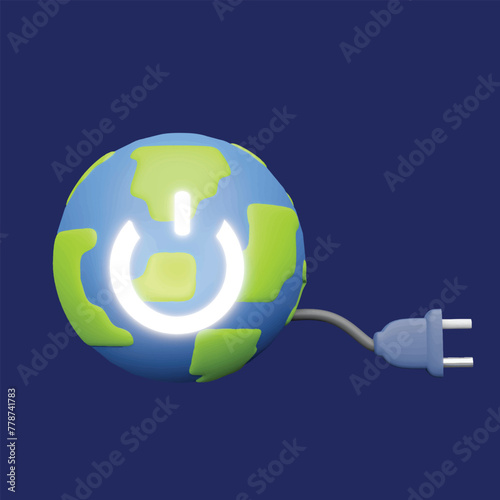 Earth hour day concept. Realistic 3d object cartoon style.