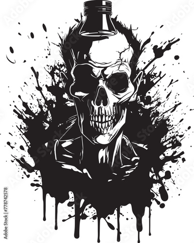 Night of the Living Bourbon Zombie with Whiskey Bottle Vector Symbol Graveyard Toast Zombie Raising Whiskey Bottle Vector Logo