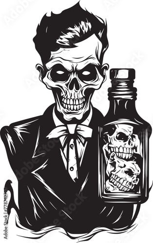 Rotgut Revival Zombie Holding Whiskey Bottle Vector Icon Zombie Bourbon Bliss Whiskey Bottle Vector Logo with Undead Twist