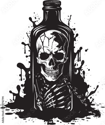 Eerie Elixirs Zombie Holding Whiskey Bottle Vector Illustration Bourbon Apocalypse Zombie and Whiskey Bottle Vector Logo Concept