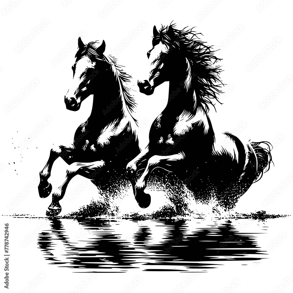 Horse Lake Scene Water, Horse Lake Svg clipart, Horses Svg, Wild Horse ...