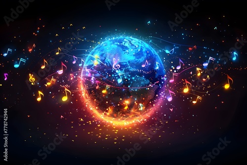 Vibrant Background With Music Notes and Globe