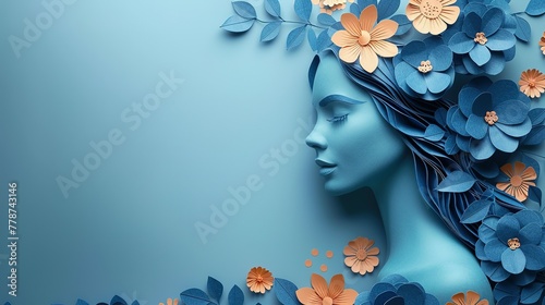 International Women's Day background with copy space, Women's Day holiday blue background