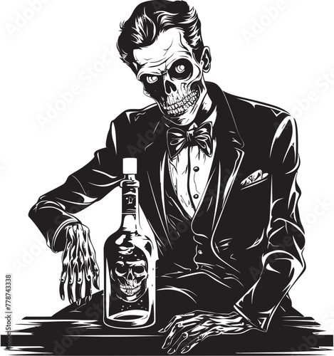 Zombie Whiskey Wonders Grasping Bottle Vector Design Haunted Bourbon Dreams Zombie and Whiskey Bottle Vector Symbol