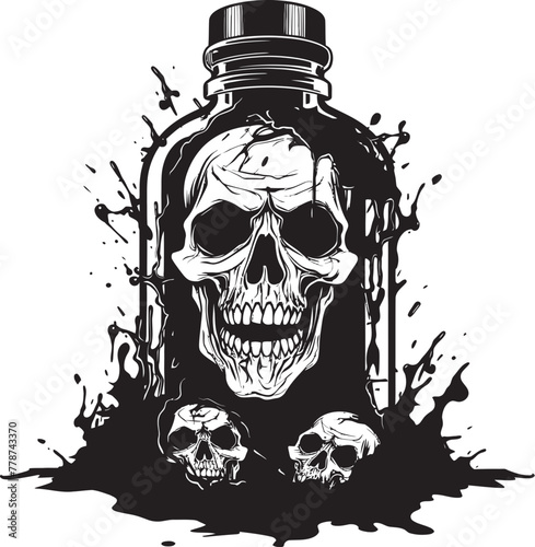 Apocalyptic Whiskey Ritual Zombie Grasping Bottle Vector Logo Graveyard Bourbon Bash Zombie and Whiskey Bottle Vector Icon