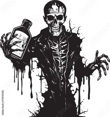 Macabre Mash Zombie Holding Whiskey Bottle Vector Symbol Rotgut Revelry Zombie Whiskey Bottle Vector Logo Icon