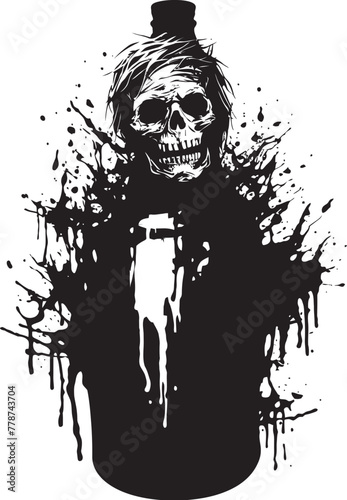 Undead Distillery Zombie Holding Whiskey Bottle Vector Emblem Bourbon from Beyond Zombie Whiskey Bottle Vector Logo Design