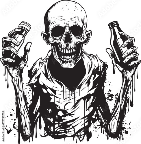 Graveyard Grains Zombie Holding Whiskey Bottle Vector Symbol The Walking Drunk Zombie Whiskey Bottle Vector Logo Icon